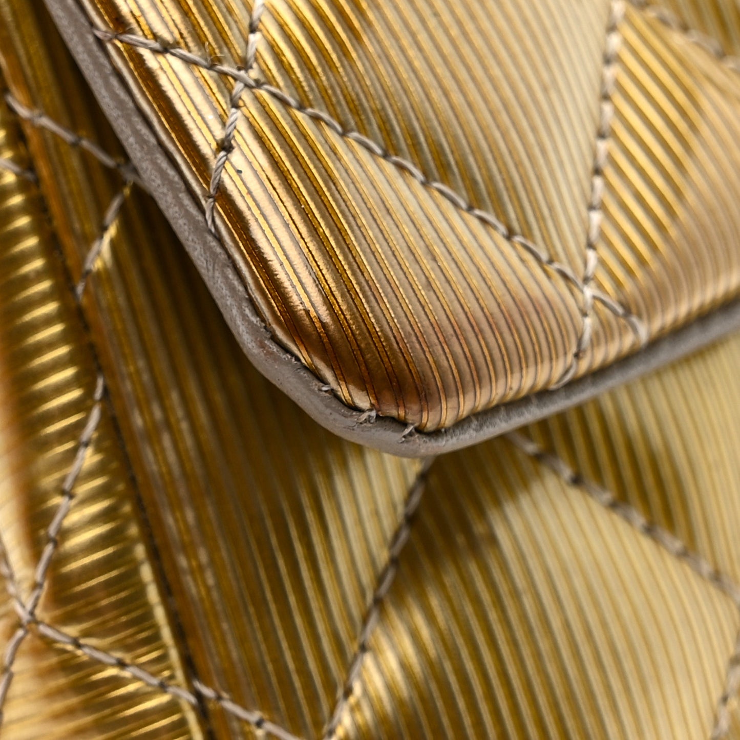 Striated Patent Quilted Extra Mini Rectangular Flap Gold