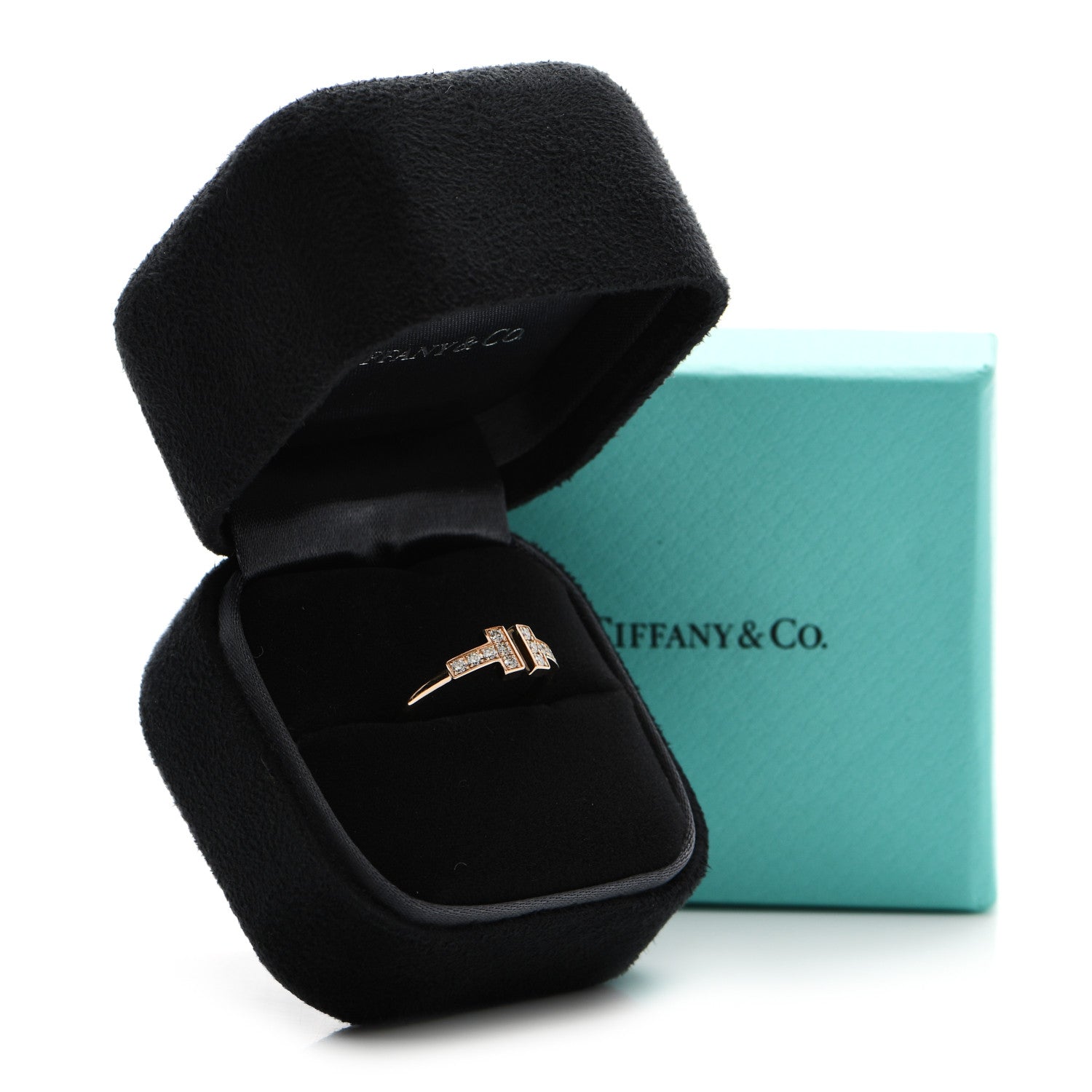 Tiffany 18K Rose Gold Diamond T Wire Ring 49 5 4 of 4