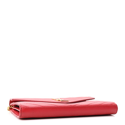 Saint Laurent Grain De Poudre Matelasse Chevron Monogram Chain Wallet Rouge Eros 3 of 8