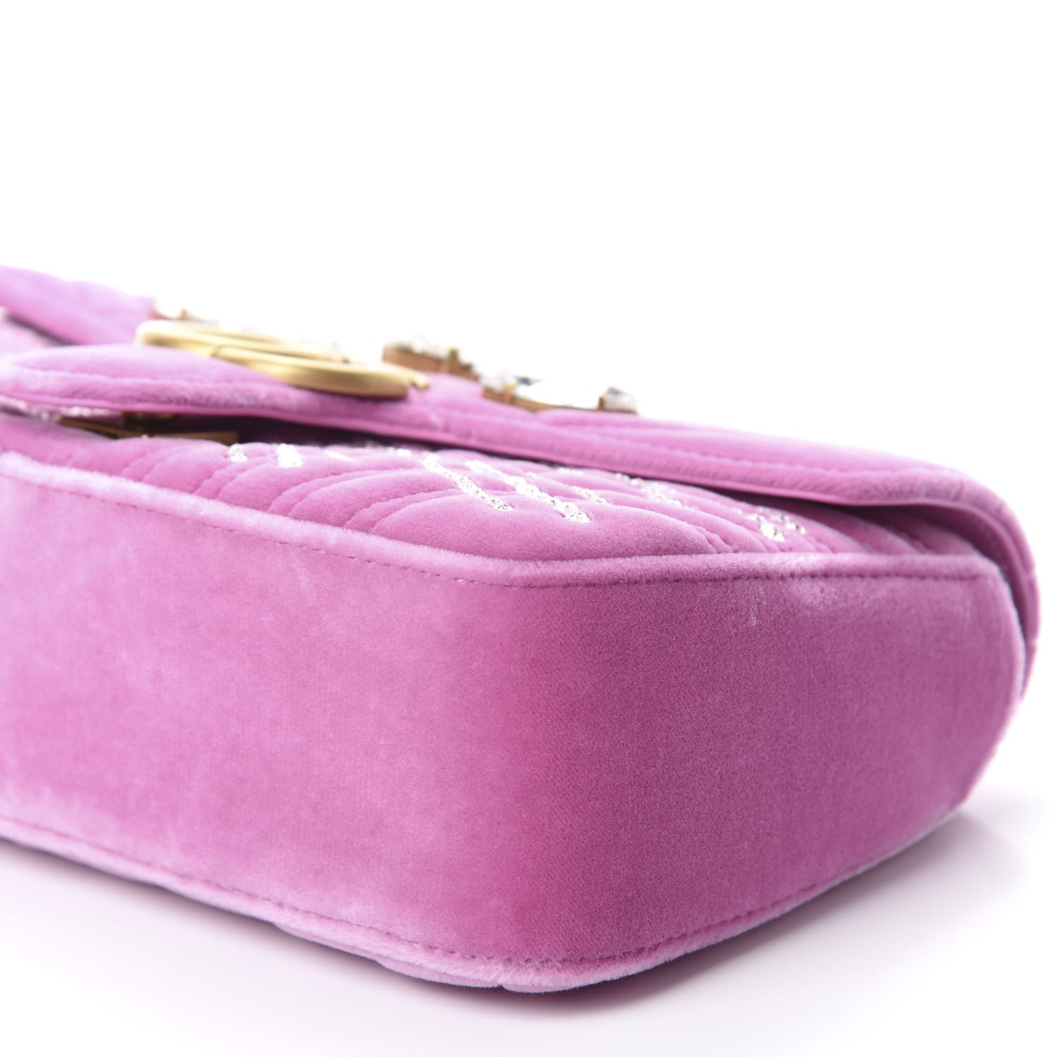 Gucci Velvet Matelasse Marquise Crystals Embroidered Small GG Marmont Shoulder Bag Malva 8 of 11