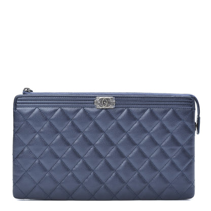 Chanel Metallic Caviar Quilted Small Zipped Boy Pouch Navy 1 of 8