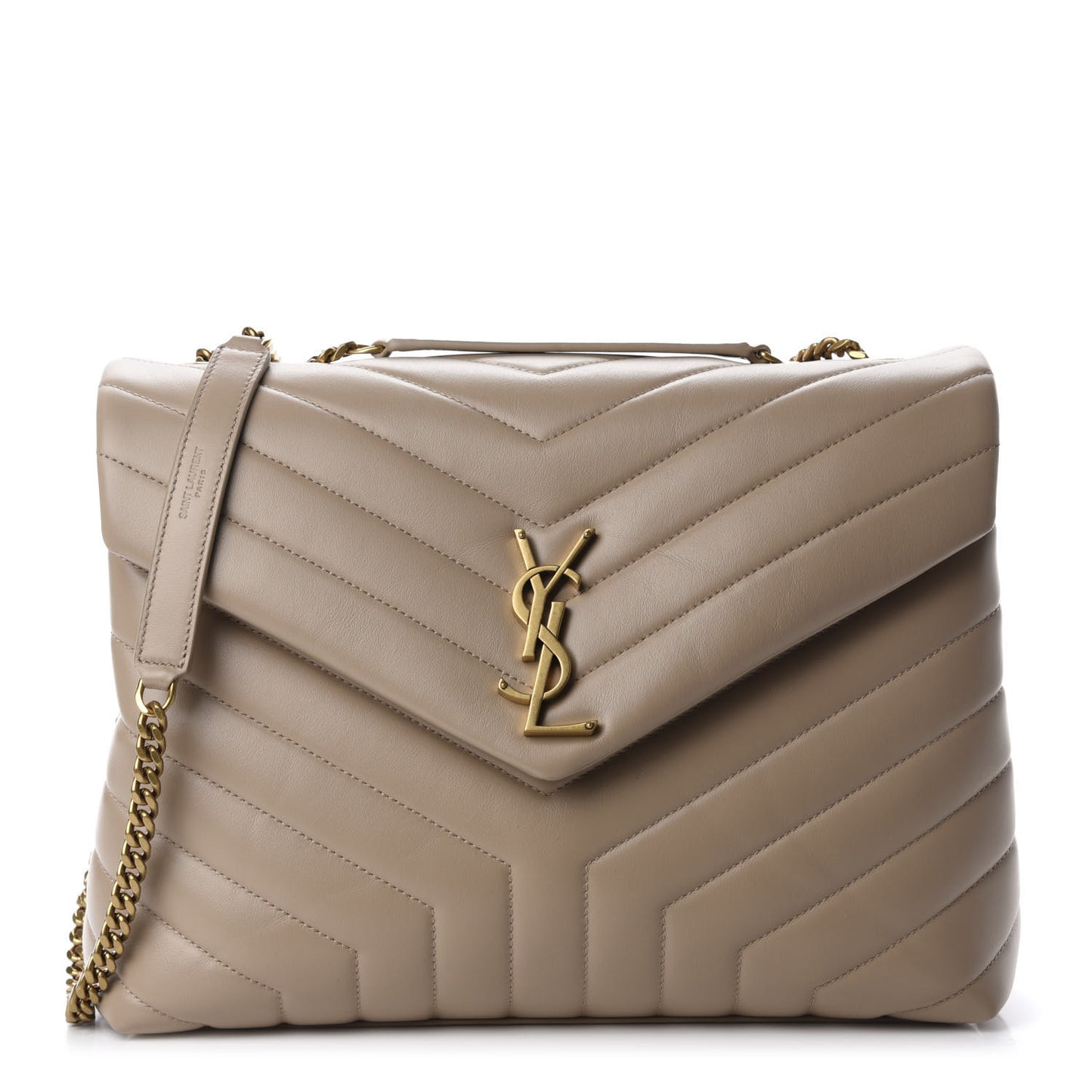 Calfskin Y Quilted Monogram Medium Loulou Chain Satchel Dark Beige