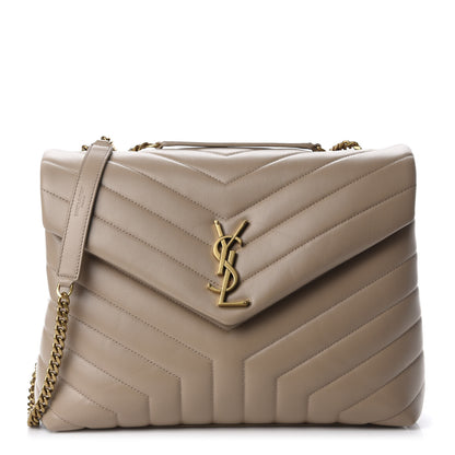 Saint Laurent Calfskin Y Quilted Monogram Medium Loulou Chain Satchel Dark Beige 1 of 11