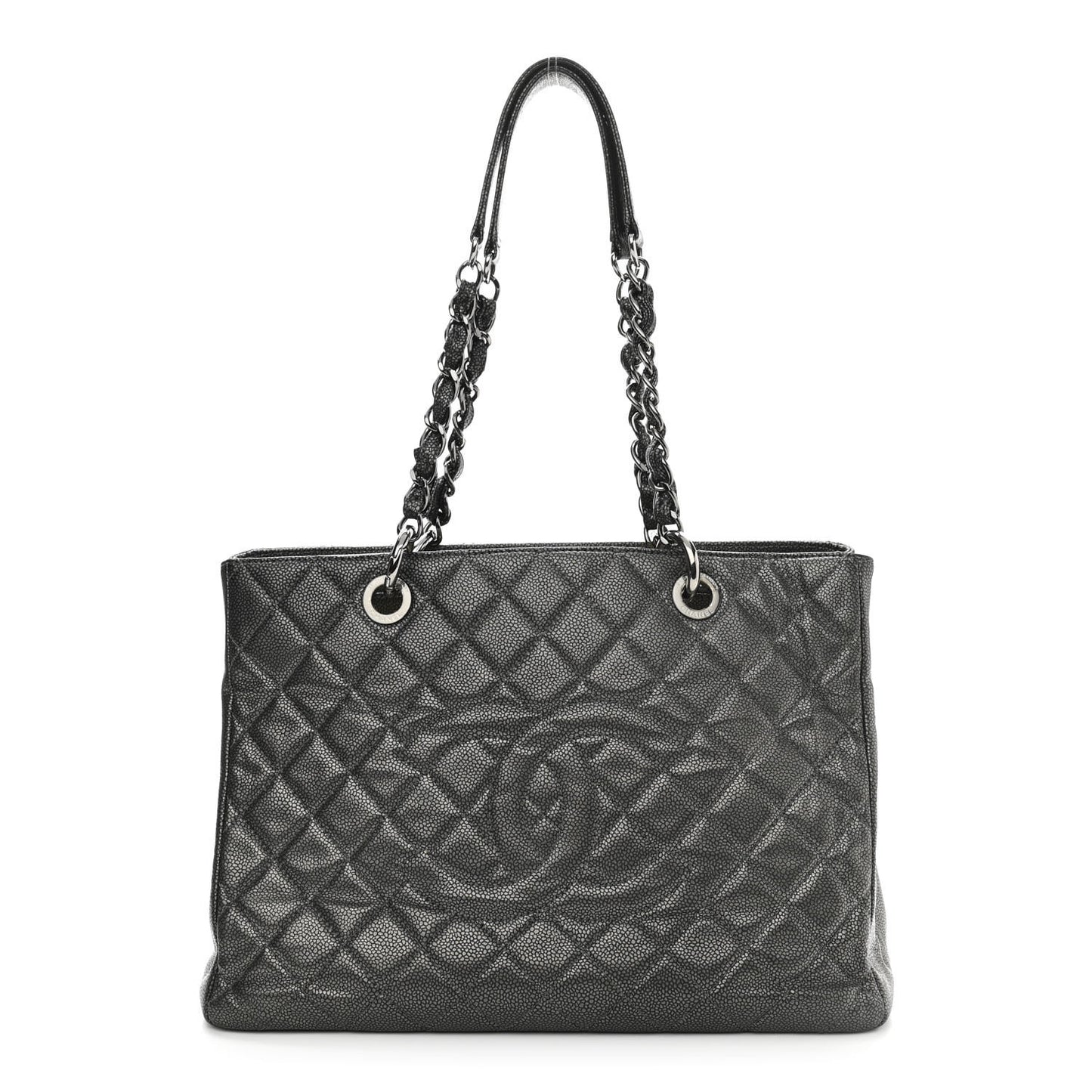 Metallic Caviar Quilted Grand Shopping Tote GST Dark Silver