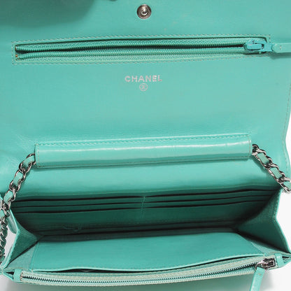 Chanel Patent Quilted Wallet On Chain WOC Green 8 of 8
