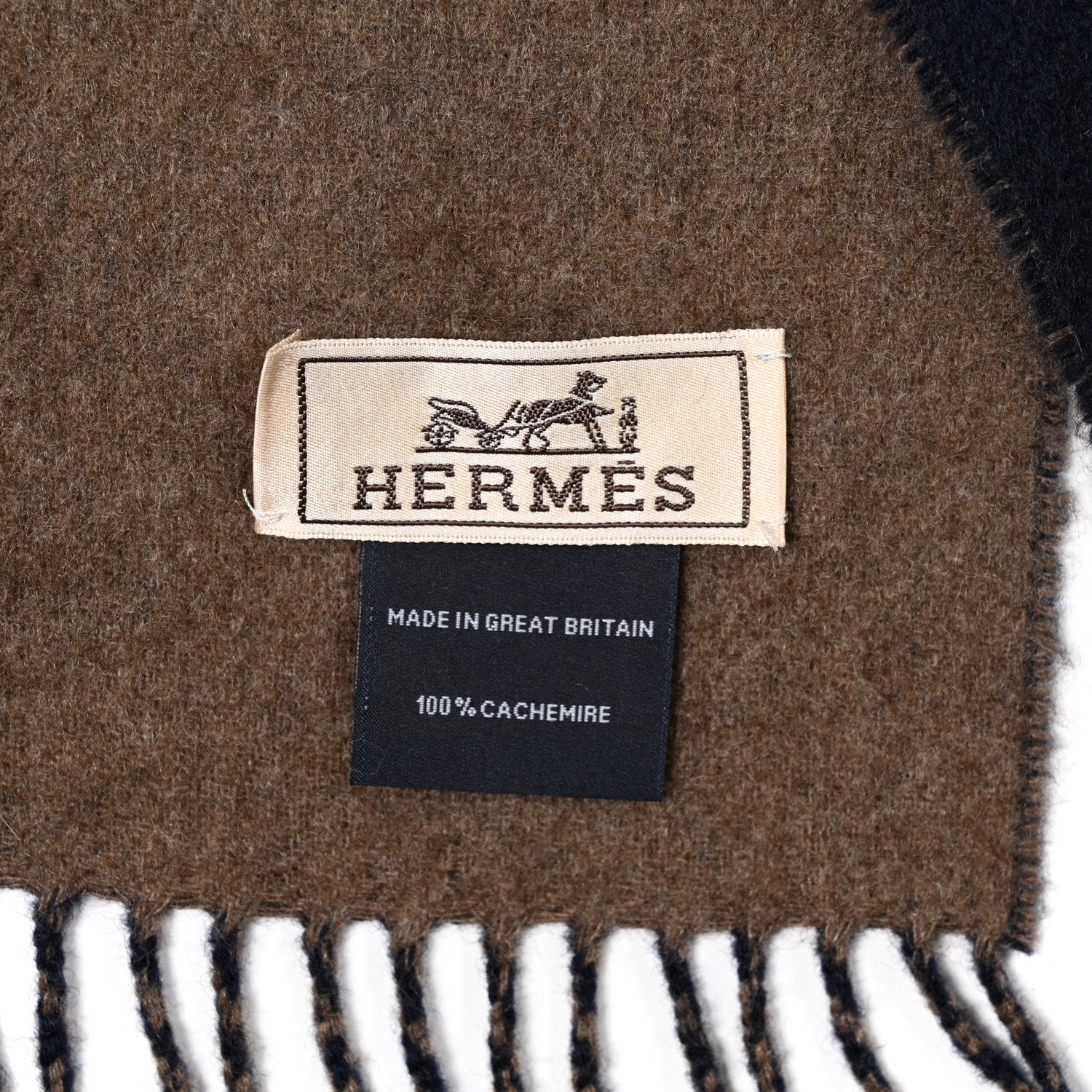 Hermes Cashmere Fringe Double Face Scarf Marine Bronze 3 of 4