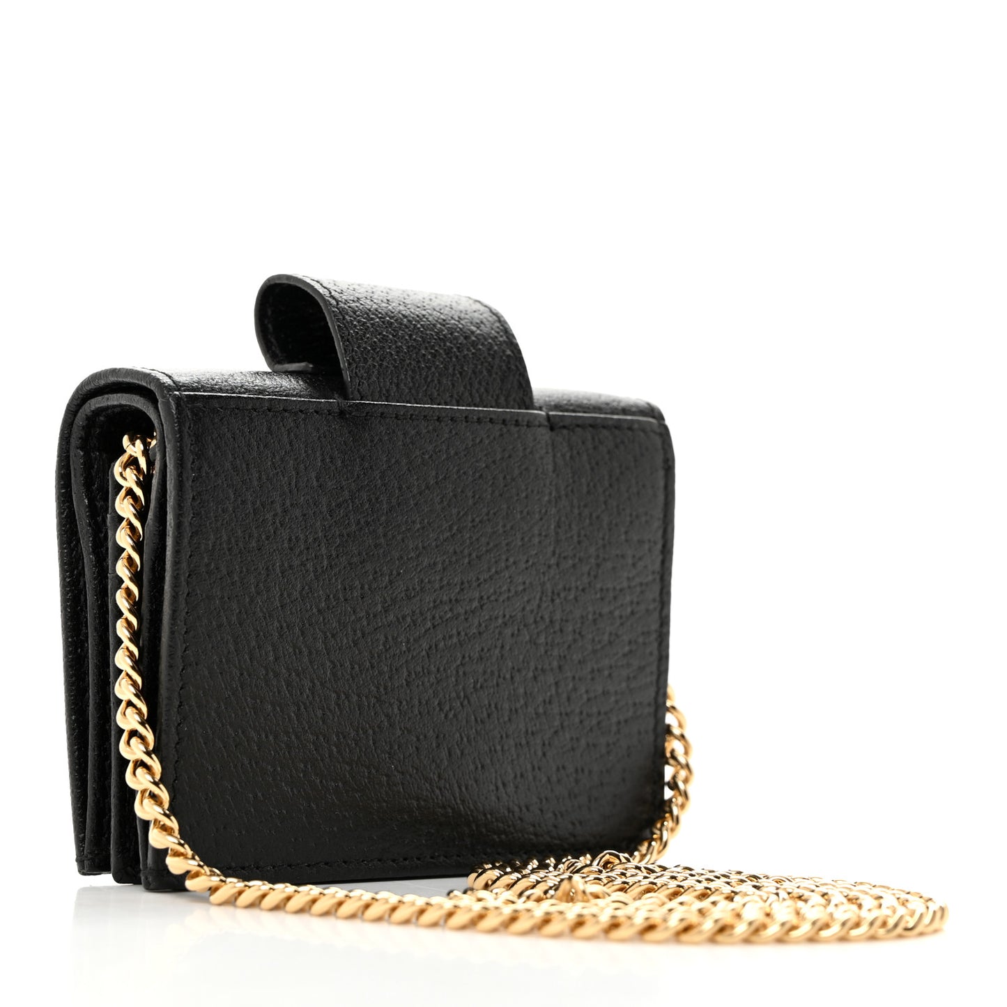 Textured Calfskin Enamel GG Hardcase Lipstick Holder Chain Wallet Black