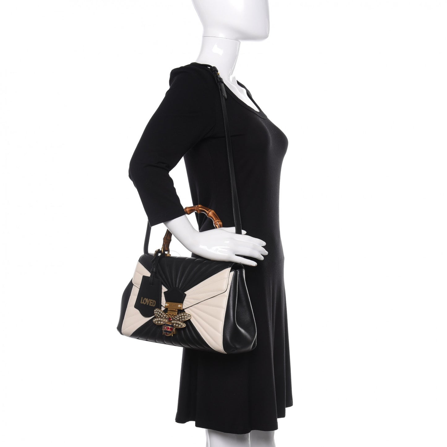 Calfskin Bamboo Trapuntata Queen Margaret Top Handle Bag Mystic White Black