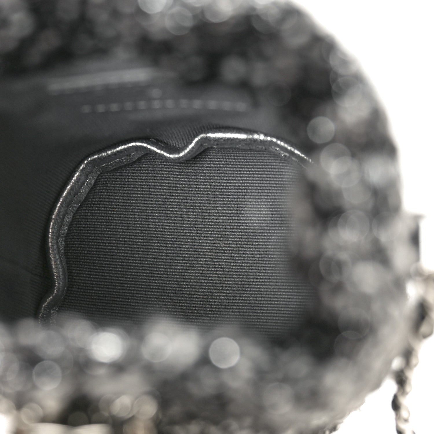 Chanel Tweed Mini Bucket Drawstring Bag Black Silver 5 of 10