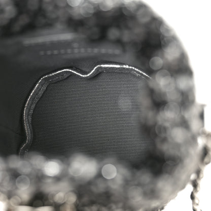 Chanel Tweed Mini Bucket Drawstring Bag Black Silver 5 of 10