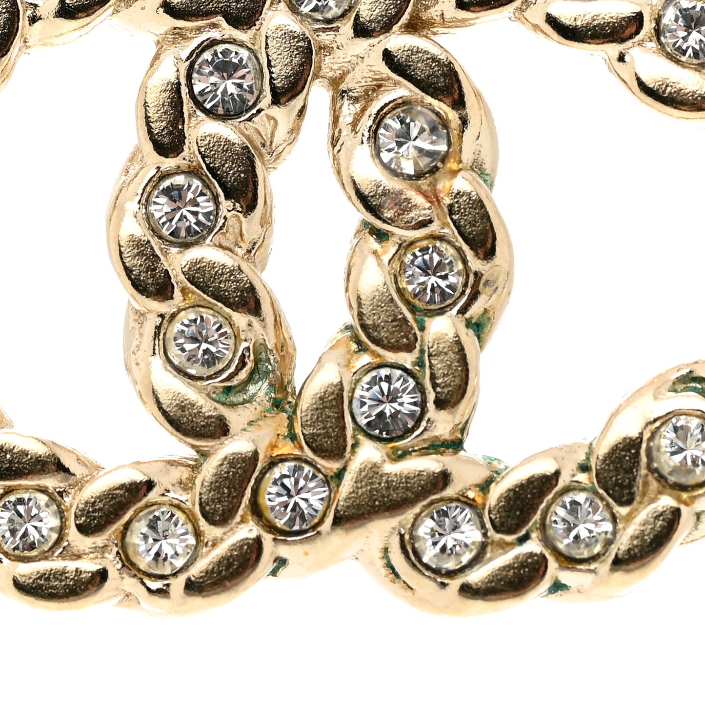 Crystal Chain Link CC Earrings Gold