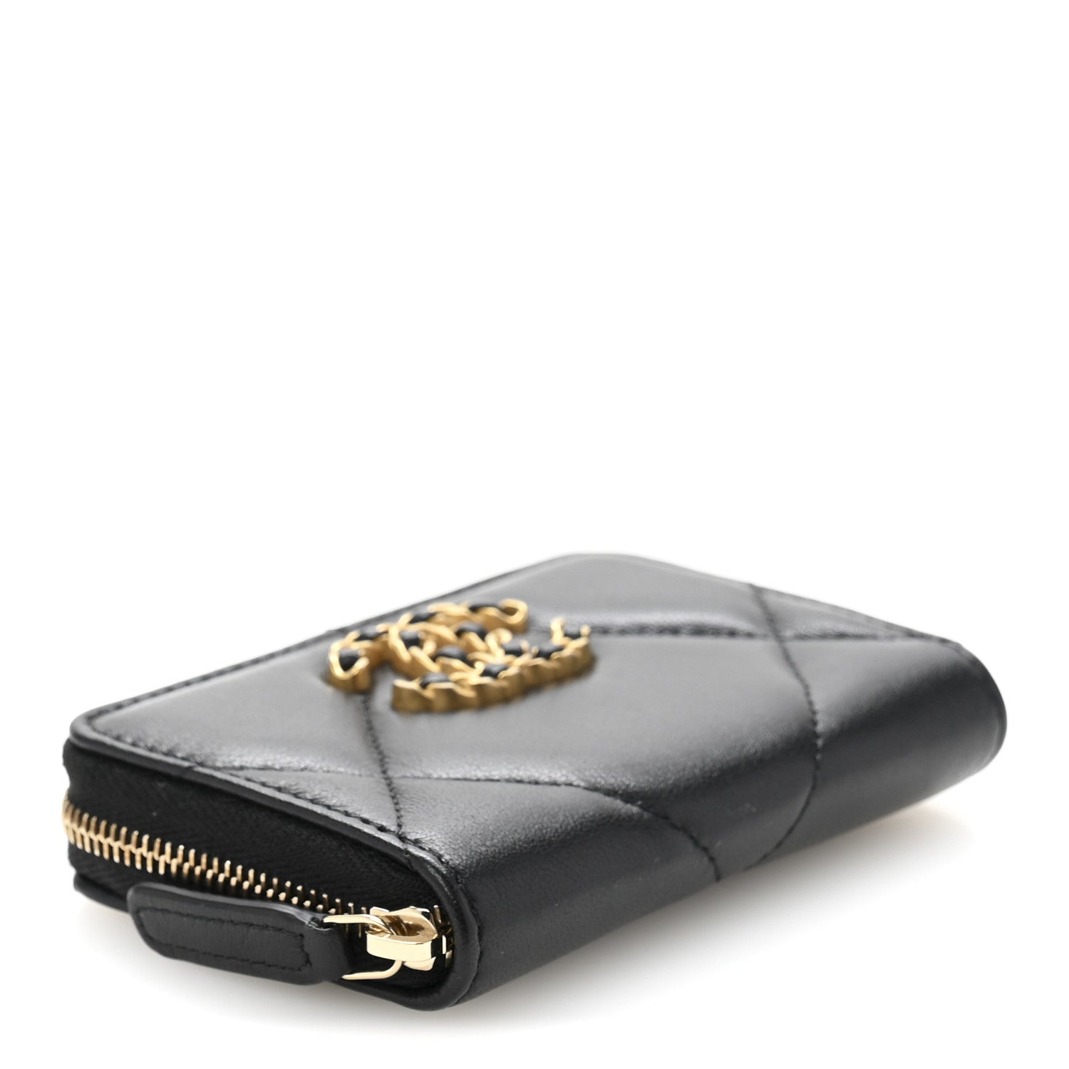 Chanel Lambskin Quilted Chanel 19 Zip Around Coin Purse Wallet Black 4 of 8