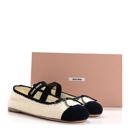 Miu Miu Cotton Crochet Knit Ballerina Flats 39 Avorio Blue 17 of 18