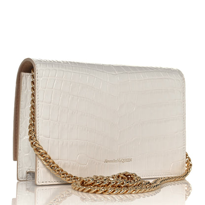 Alexander McQueen Calfskin Crocodile Embossed Skull Mini Crossbody Bag White 3 of 12