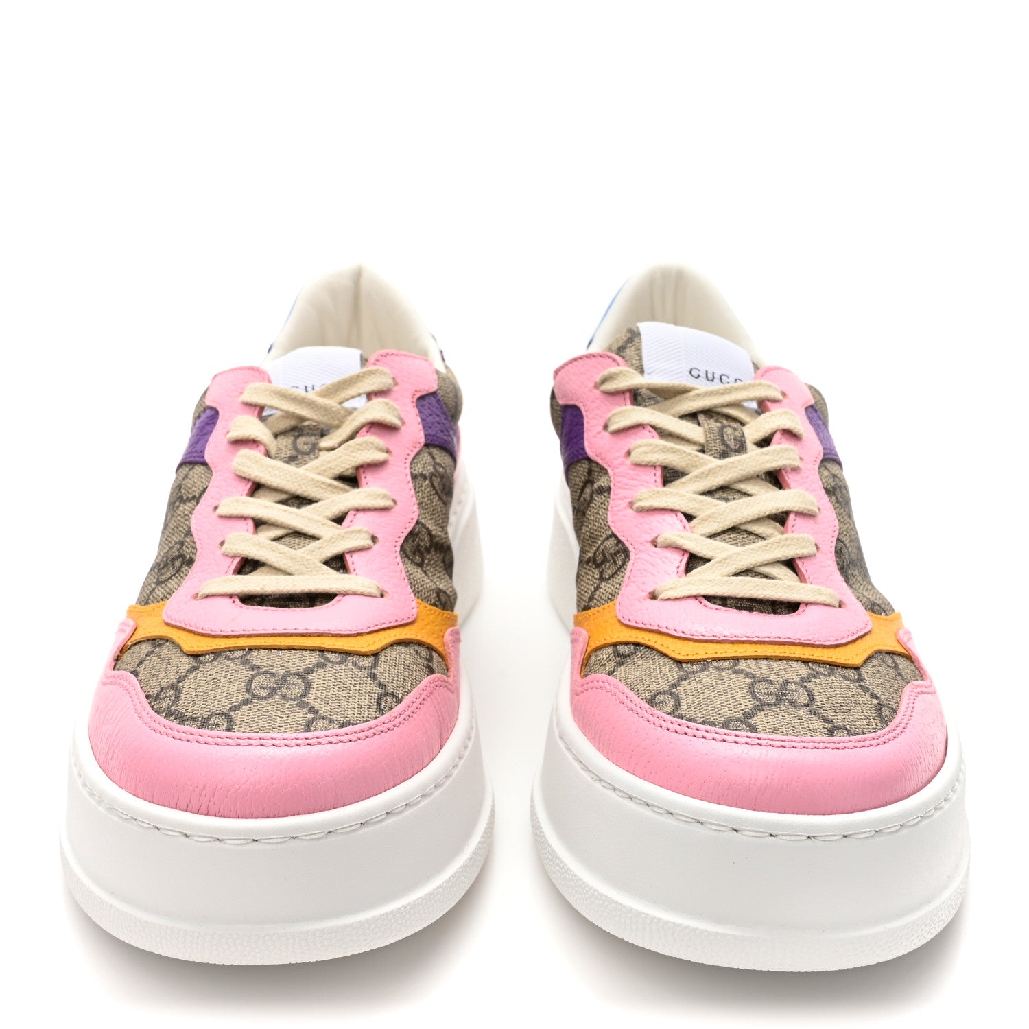 Gucci Calfskin GG Supreme Monogram Perforated Womens Platform 55mm Sneakers 40 Beige Ebony Sugar Pink Crop Shine Purple 2 of 10