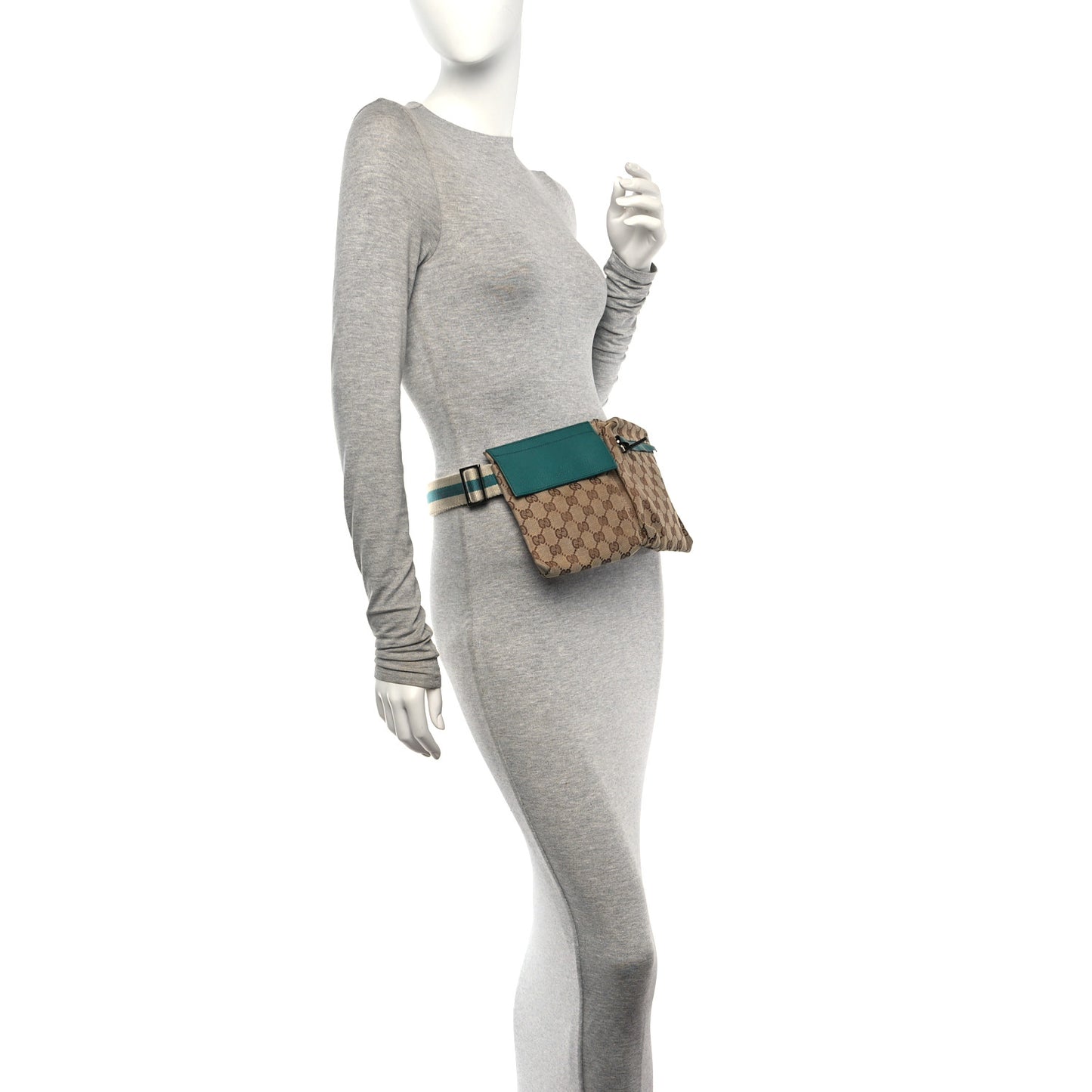 GG Monogram Web Double Pocket Belt Bag Turquoise