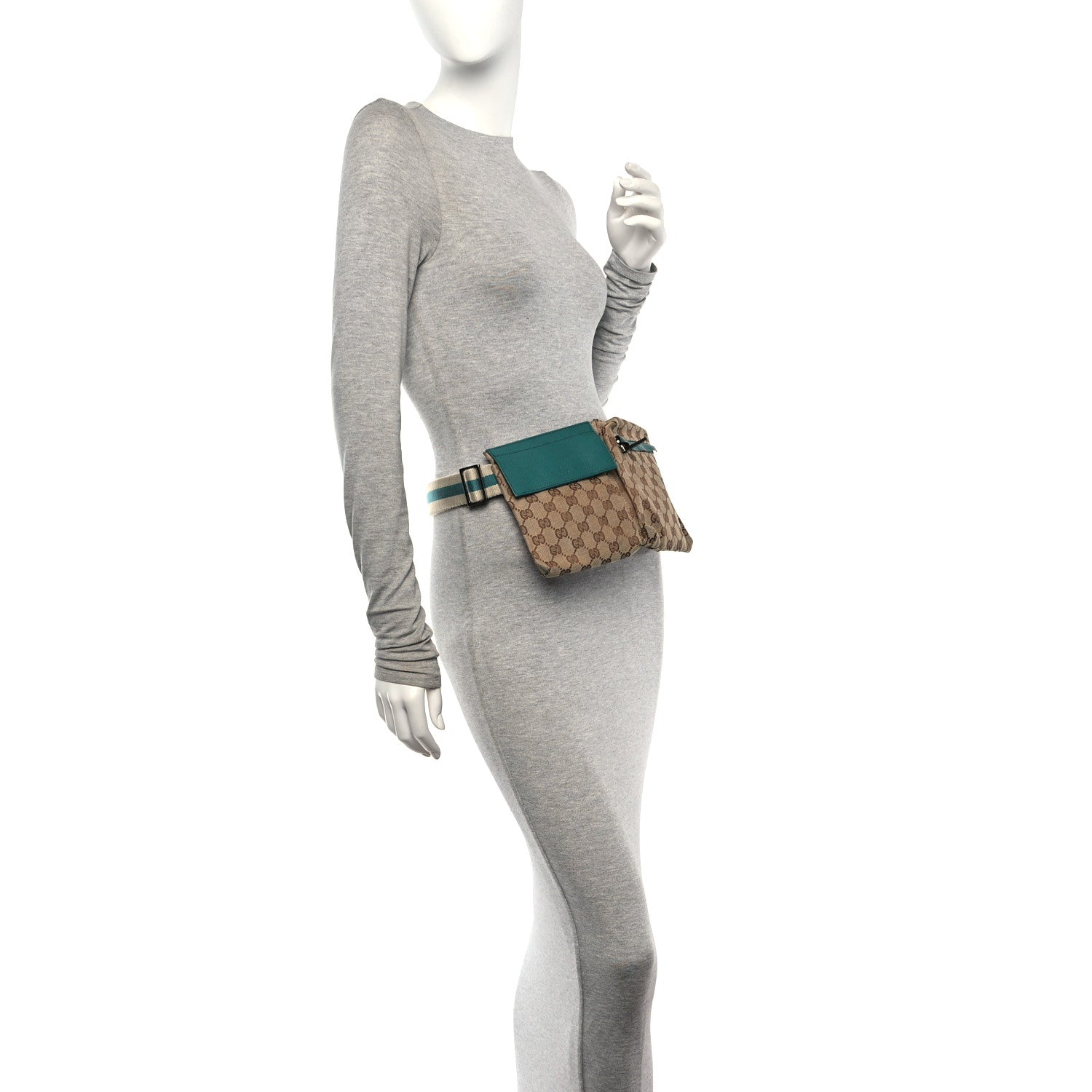 Gucci GG Monogram Web Double Pocket Belt Bag Turquoise 2 of 10