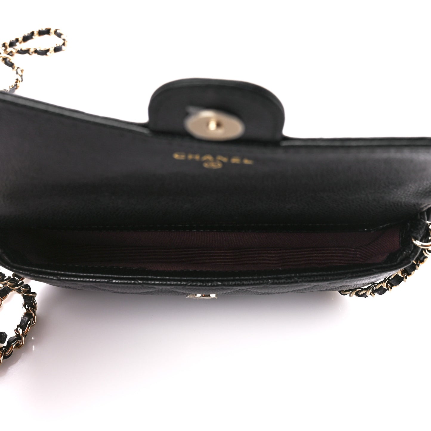 Caviar Quilted Flap Phone Holder With Chain Black