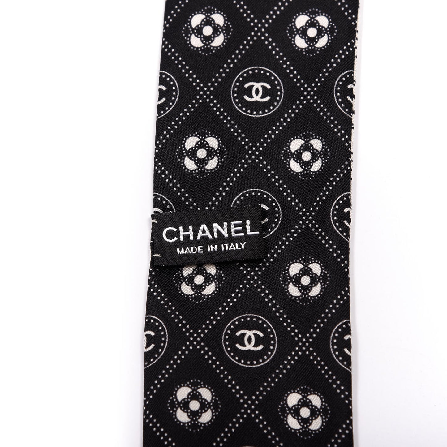Silk CC Polka Dot Slim Bandeau Scarf Black Ecru