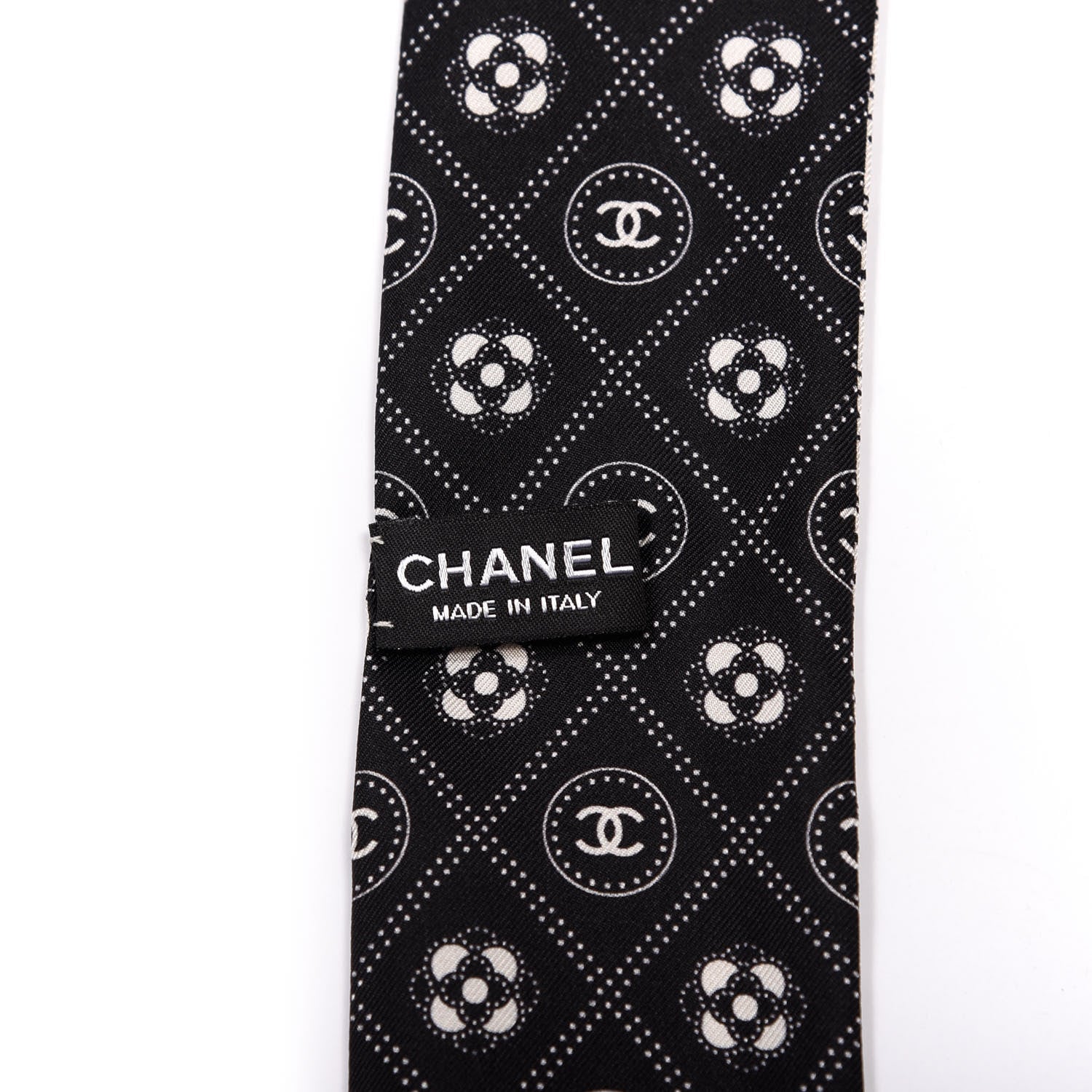 Chanel Silk CC Polka Dot Slim Bandeau Scarf Black Ecru 2 of 4