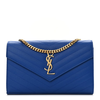 Saint Laurent Grain De Poudre Matelasse Chevron Monogram Chain Wallet Blue Majorelle 1 of 10