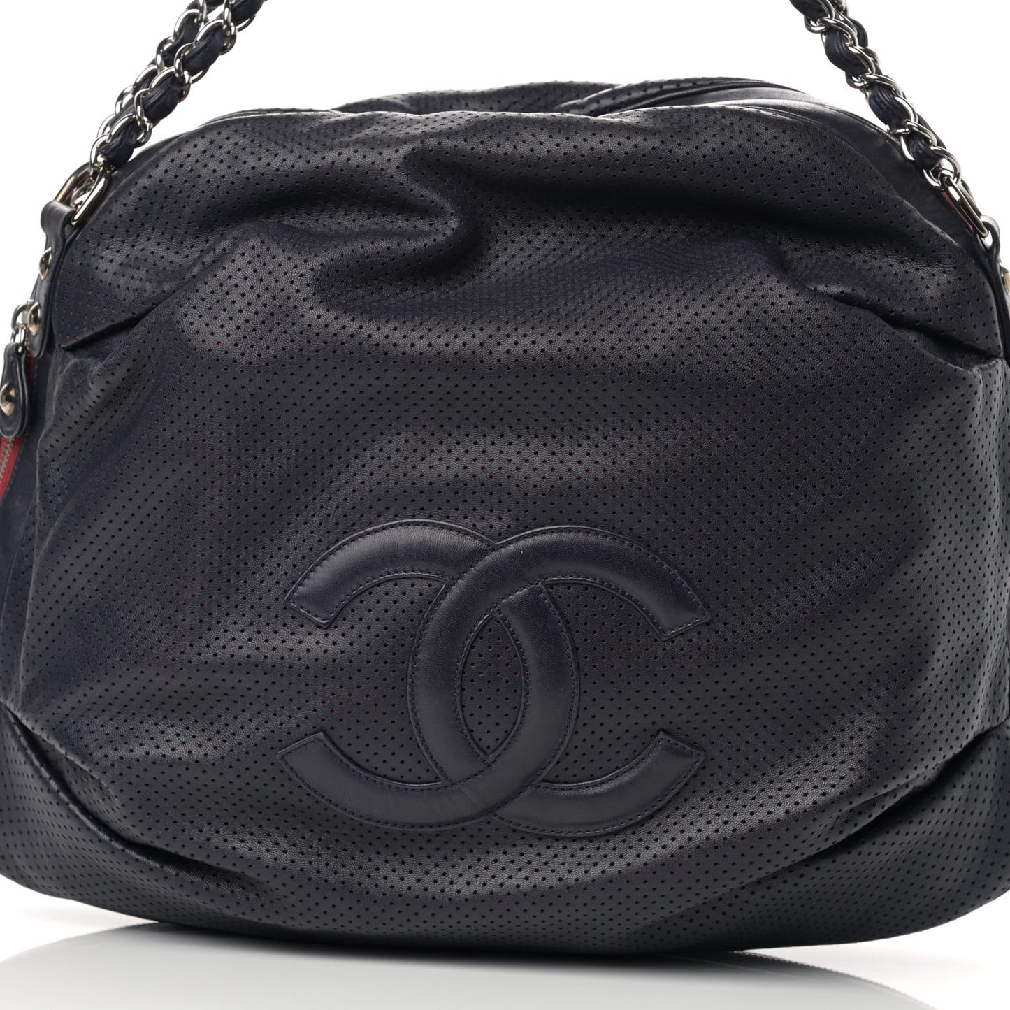 Lambskin Perforated Baseball Spirit Ligne Bag Navy