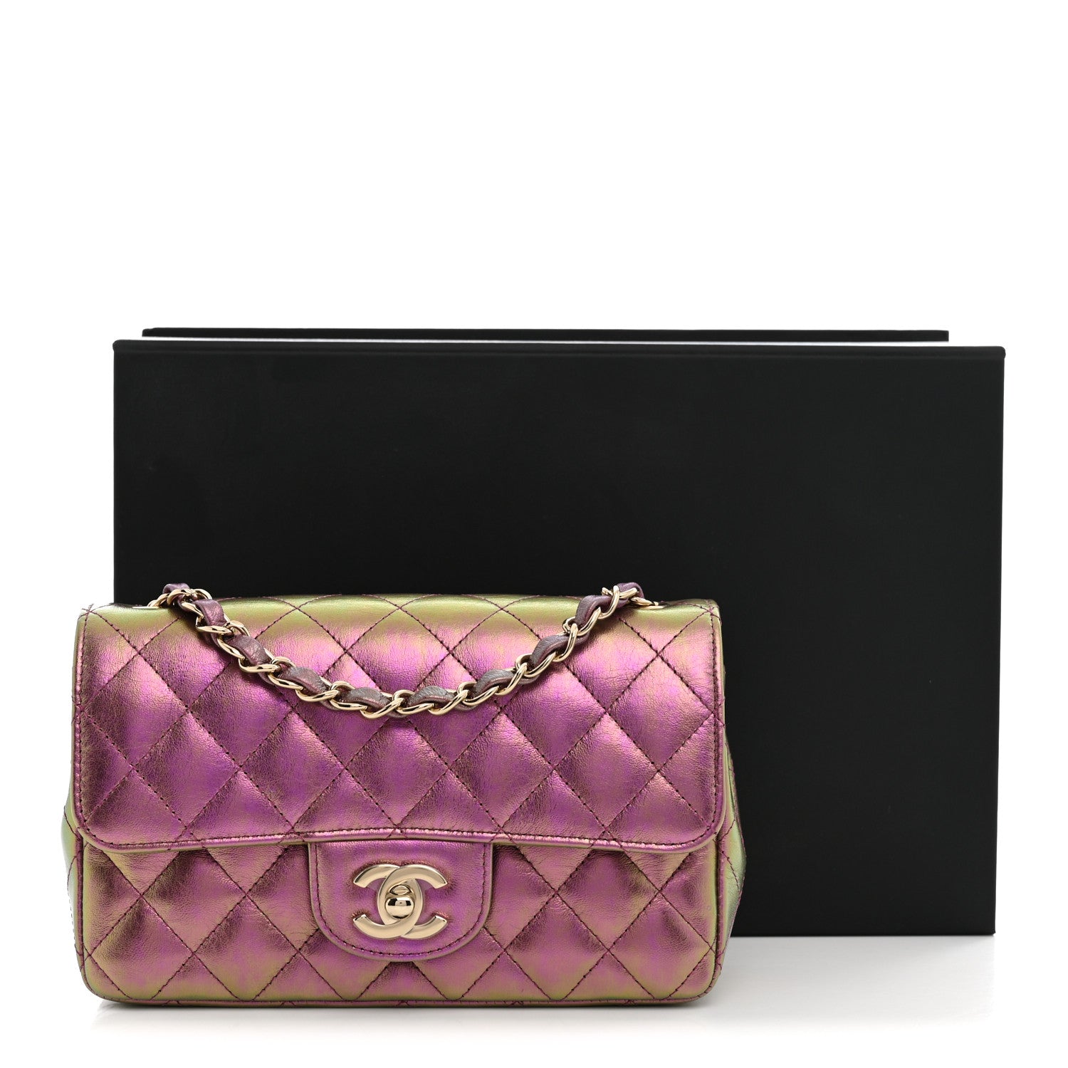 Chanel Iridescent Lambskin Quilted Mini Rectangular Flap Purple 11 of 11