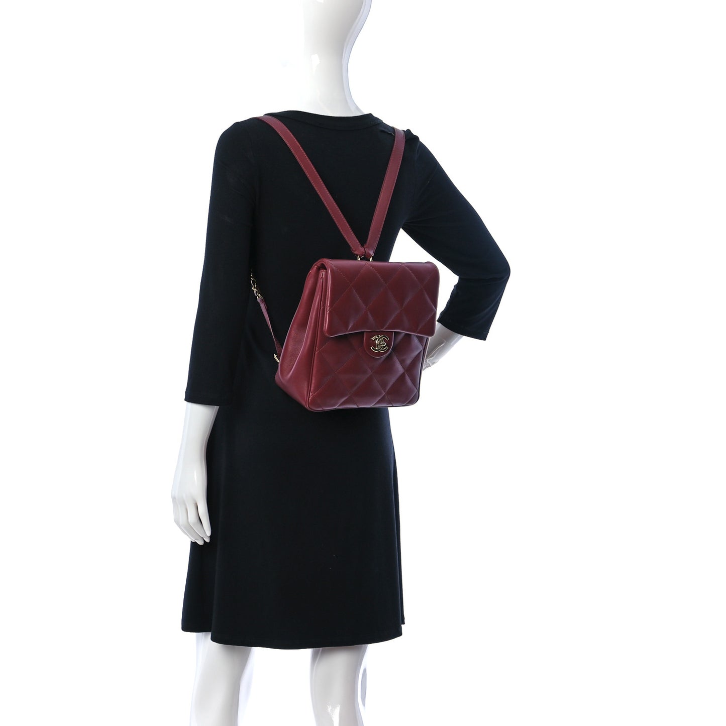 Lambskin Quilted Chain Backpack Burgundy