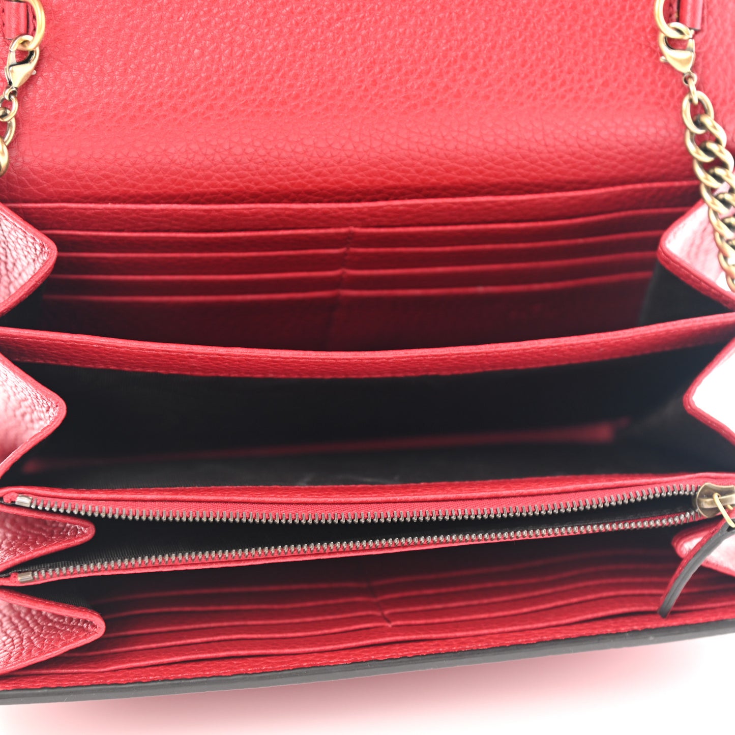 Calfskin GG Marmont Chain Wallet Vulcanic Red