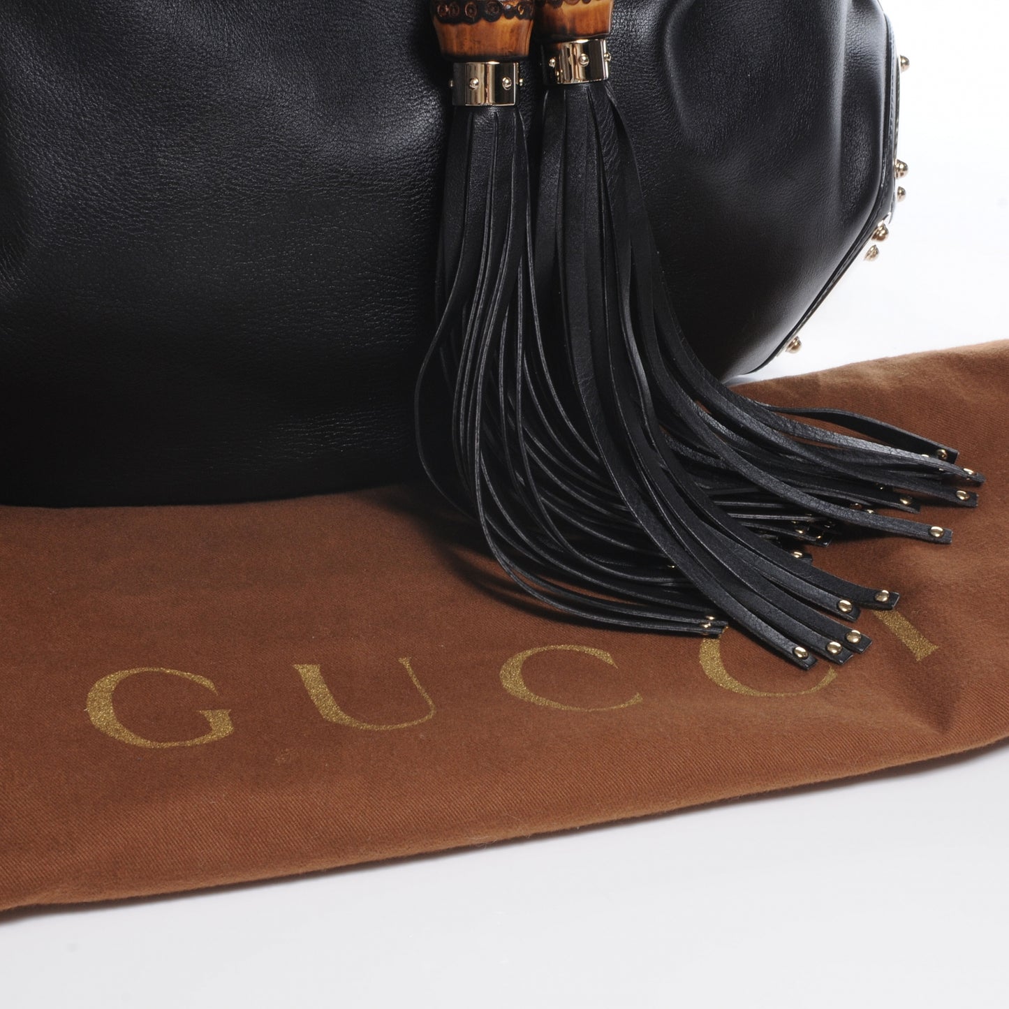 Leather Large Indy Top Handle Tassel Hobo Black