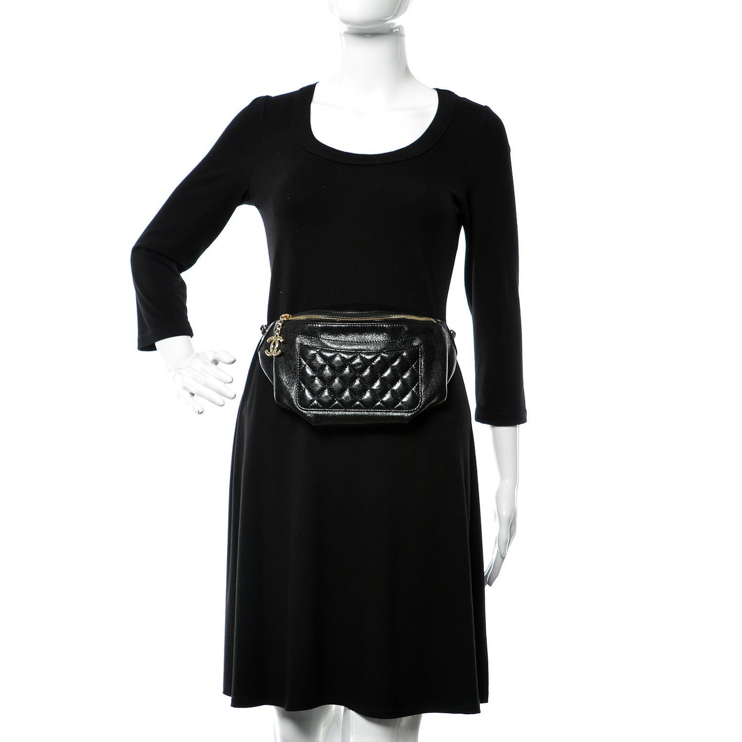 Crumpled Glazed Lambskin Quilted Waist Bag Fanny Pack Black