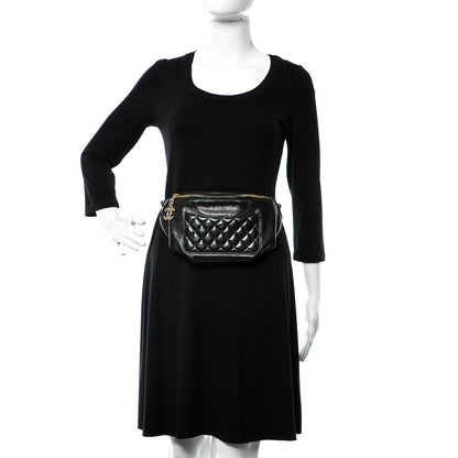 Chanel Crumpled Glazed Lambskin Quilted Waist Bag Fanny Pack Black 2 of 9
