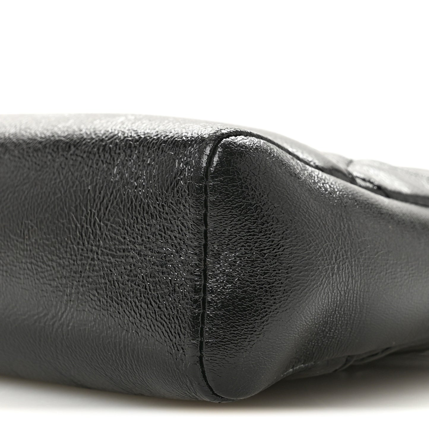 Shiny Crumpled Calfskin Quilted Mini 31 Shopping Bag Black