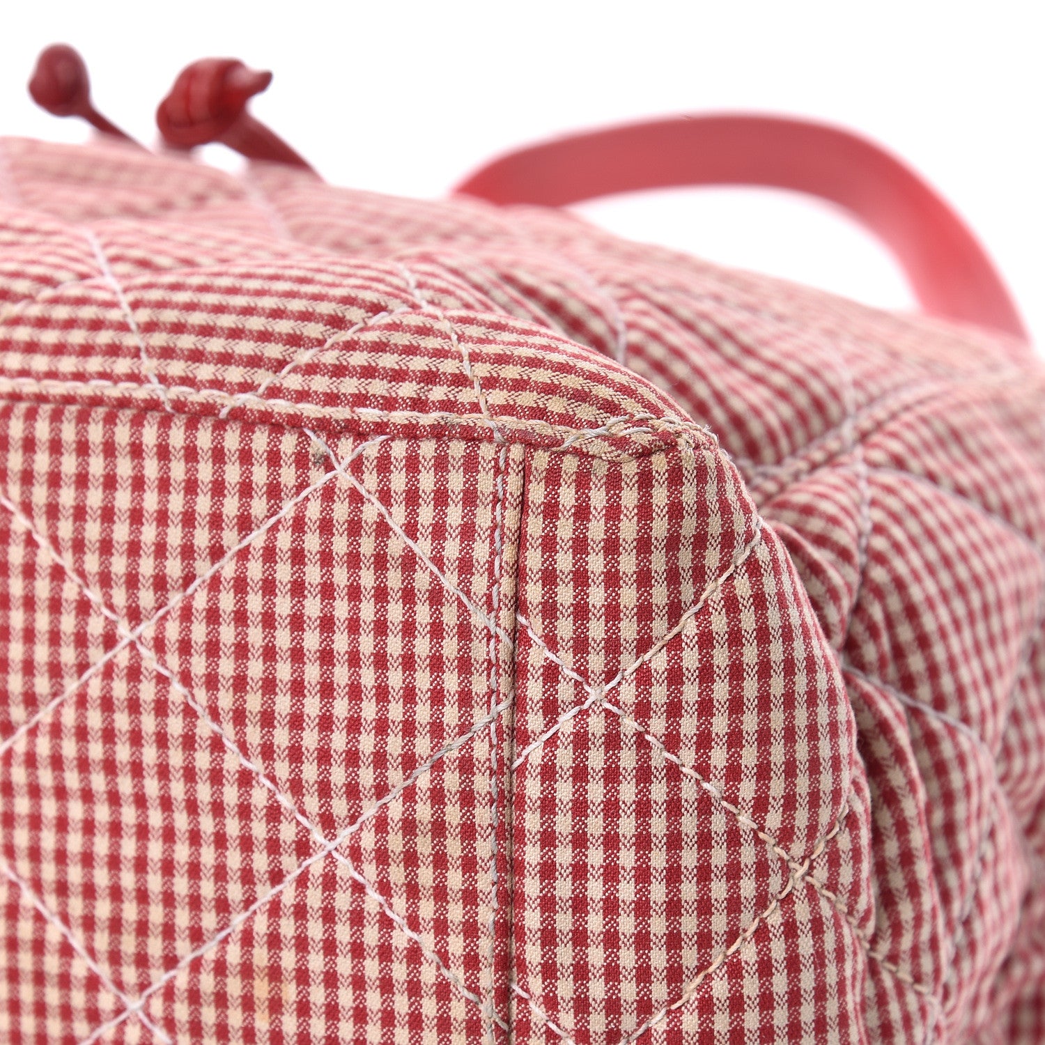 Chanel Toile Gingham Quilted Drawstring Bag Red 6 of 16