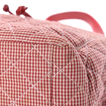 Chanel Toile Gingham Quilted Drawstring Bag Red 6 of 16
