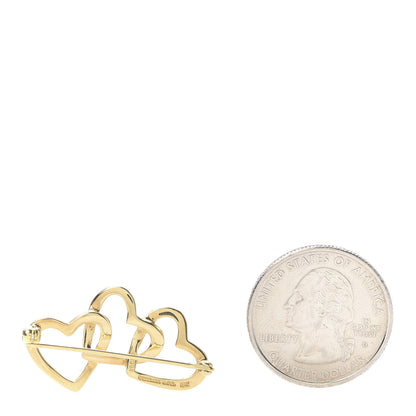 Tiffany 18K Yellow Gold Triple Heart Brooch Pin 3 of 4