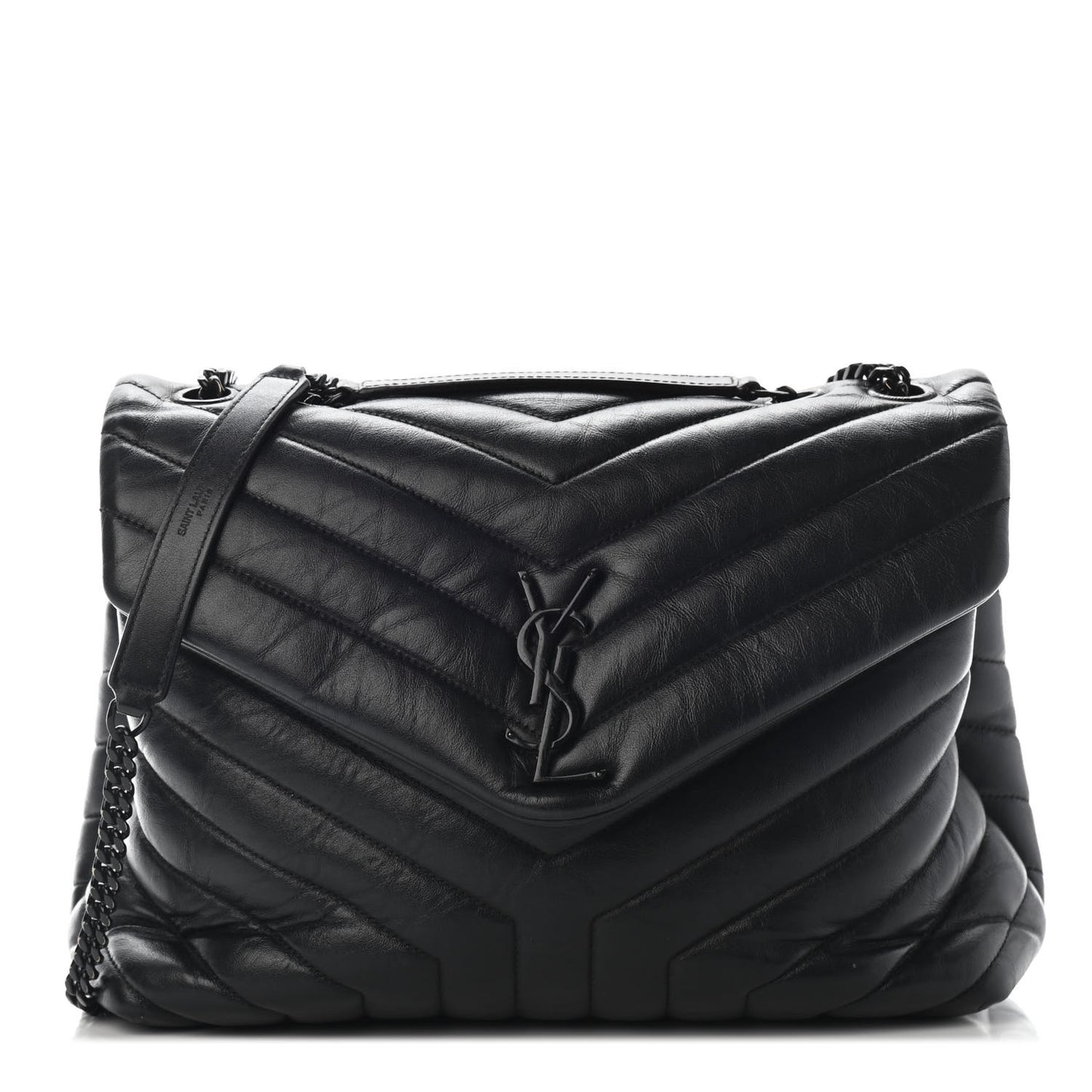 Calfskin Y Quilted Monogram Medium Loulou Chain Satchel Black