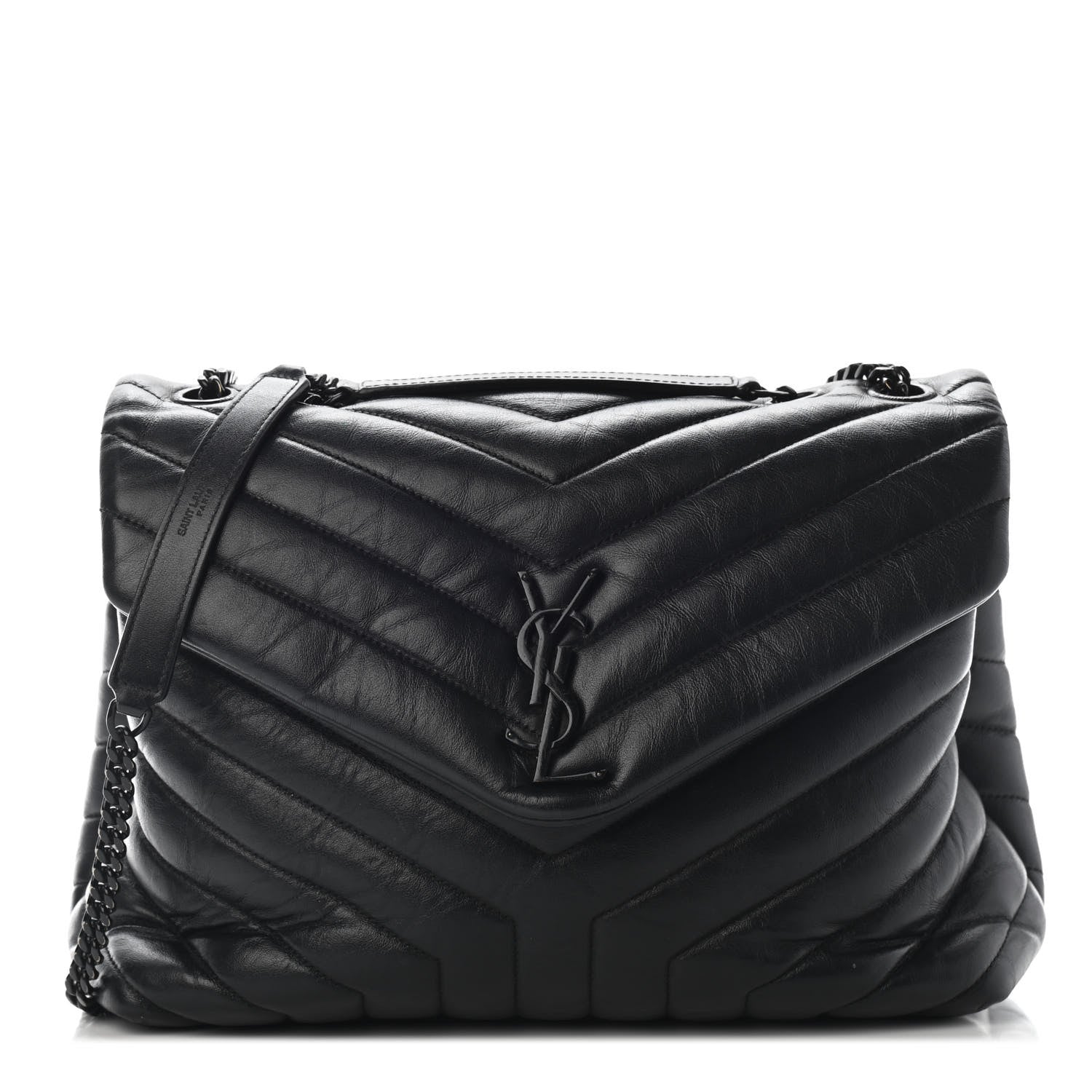 Saint Laurent Calfskin Y Quilted Monogram Medium Loulou Chain Satchel Black 1 of 8