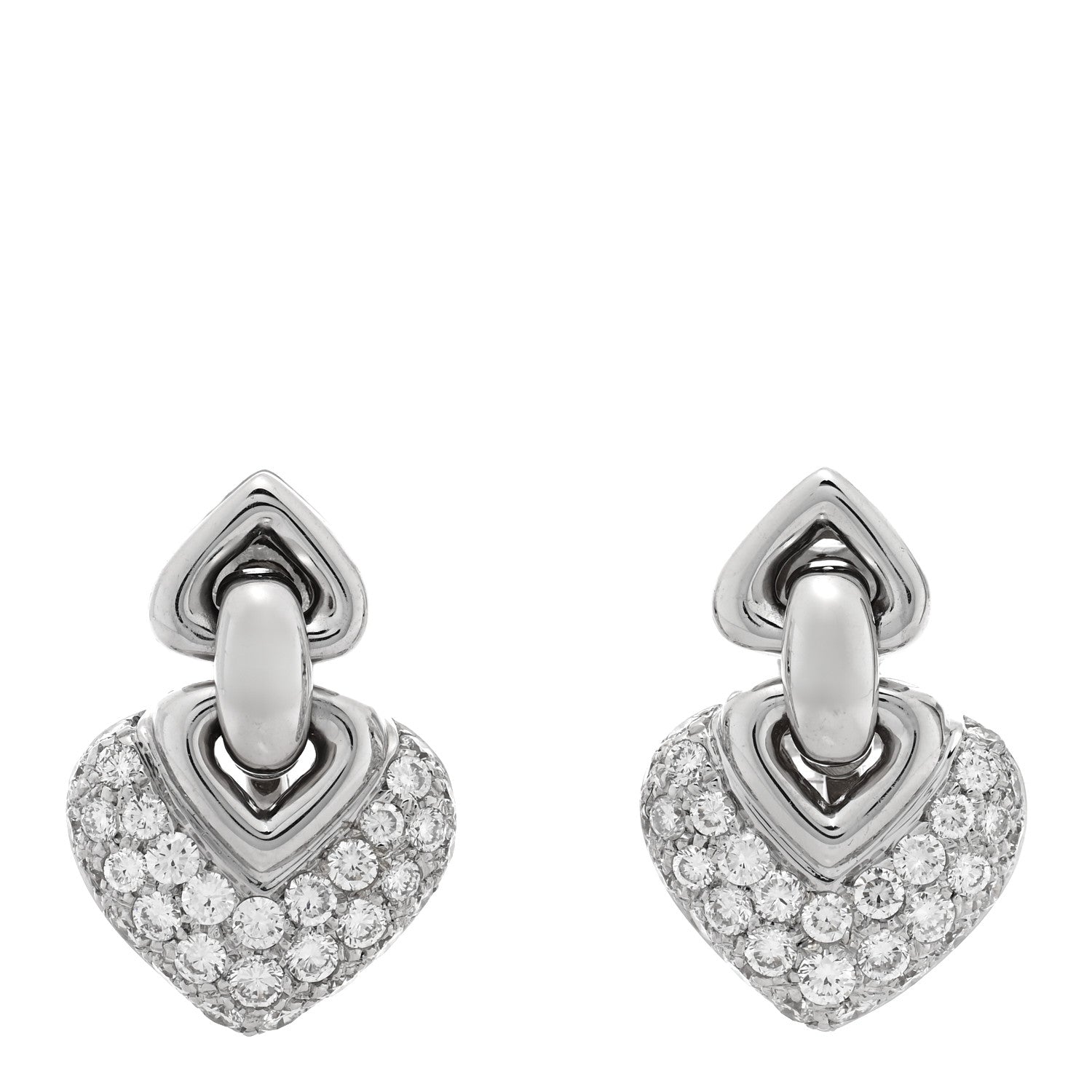 Bulgari 18K White Gold Diamond Doppio Cuore Earrings 1 of 4