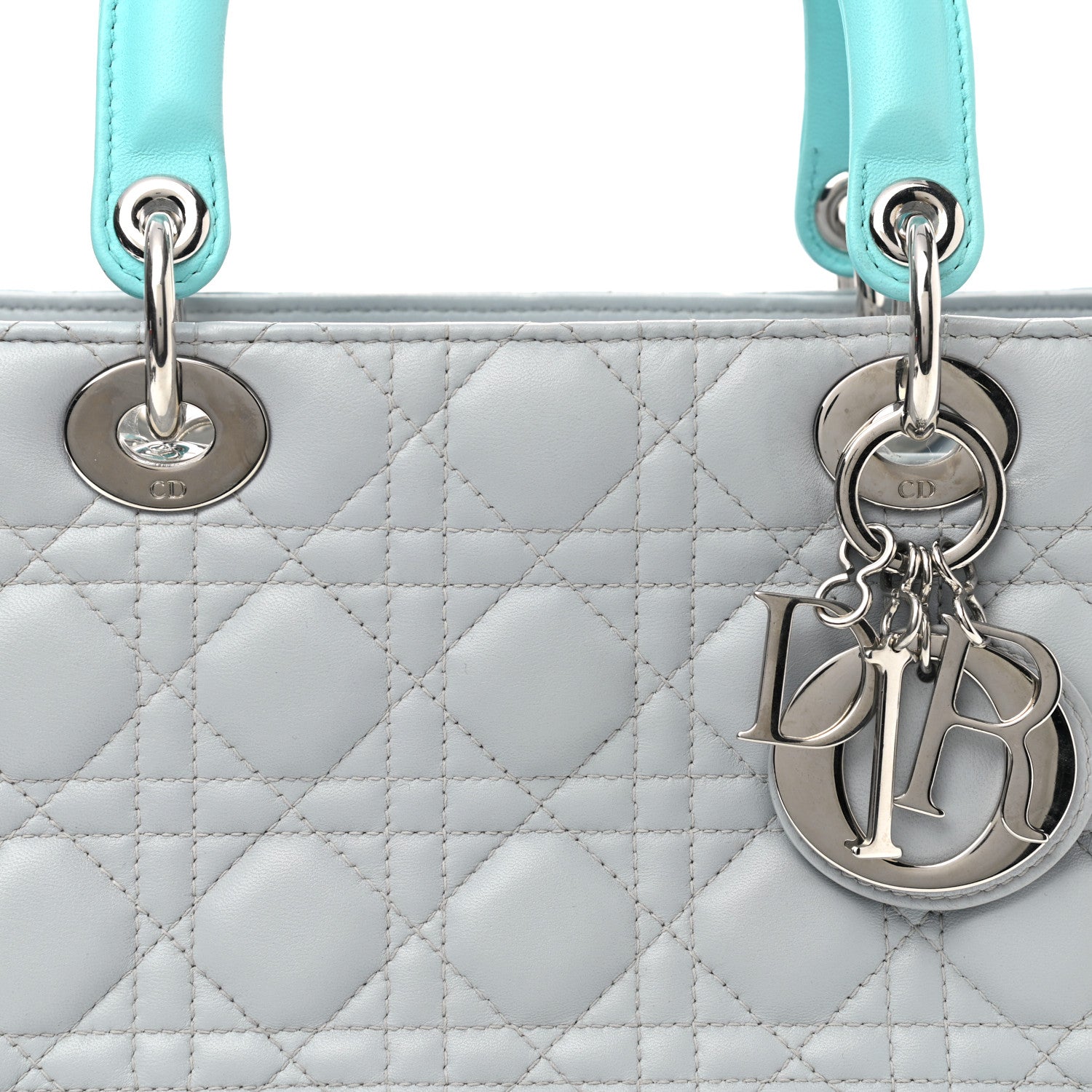 Christian Dior Lambskin Cannage Medium Bi-Color Lady Dior Grey Turquoise 8 of 10