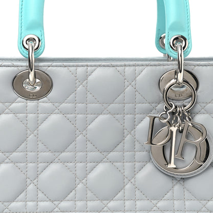 Christian Dior Lambskin Cannage Medium Bi-Color Lady Dior Grey Turquoise 8 of 10