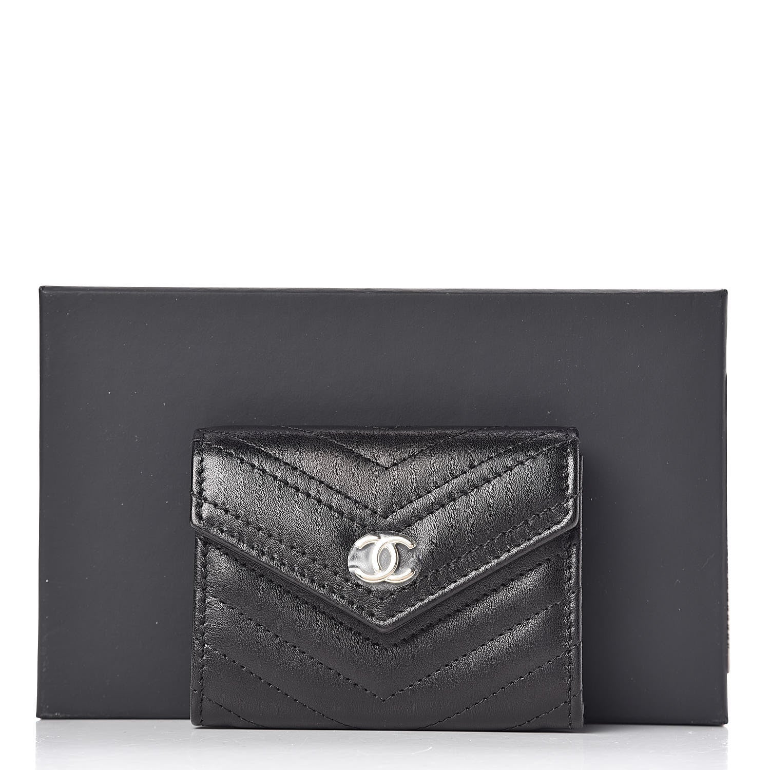 Chanel Calfskin Chevron Quilted Compact Flap Wallet Black 9 of 9