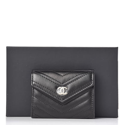 Chanel Calfskin Chevron Quilted Compact Flap Wallet Black 9 of 9