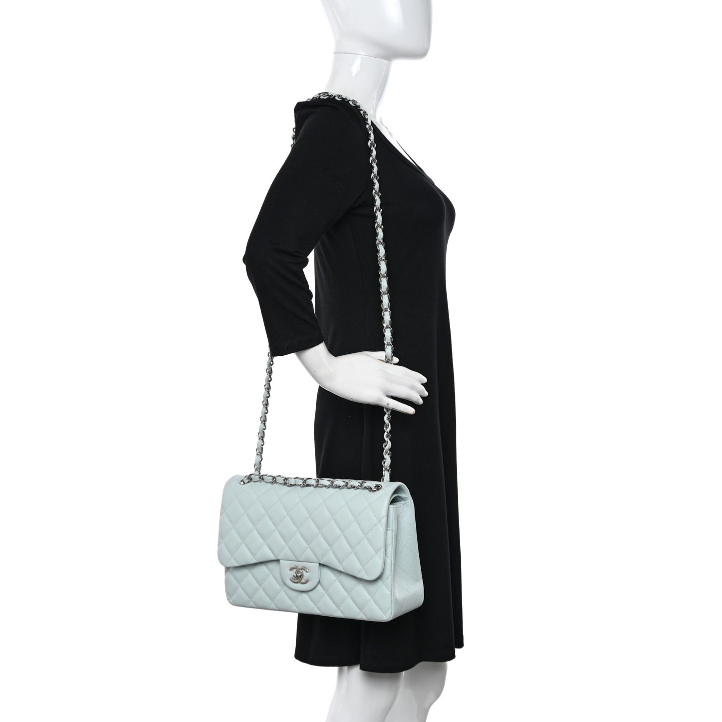 Caviar Quilted Jumbo Double Flap Light Blue