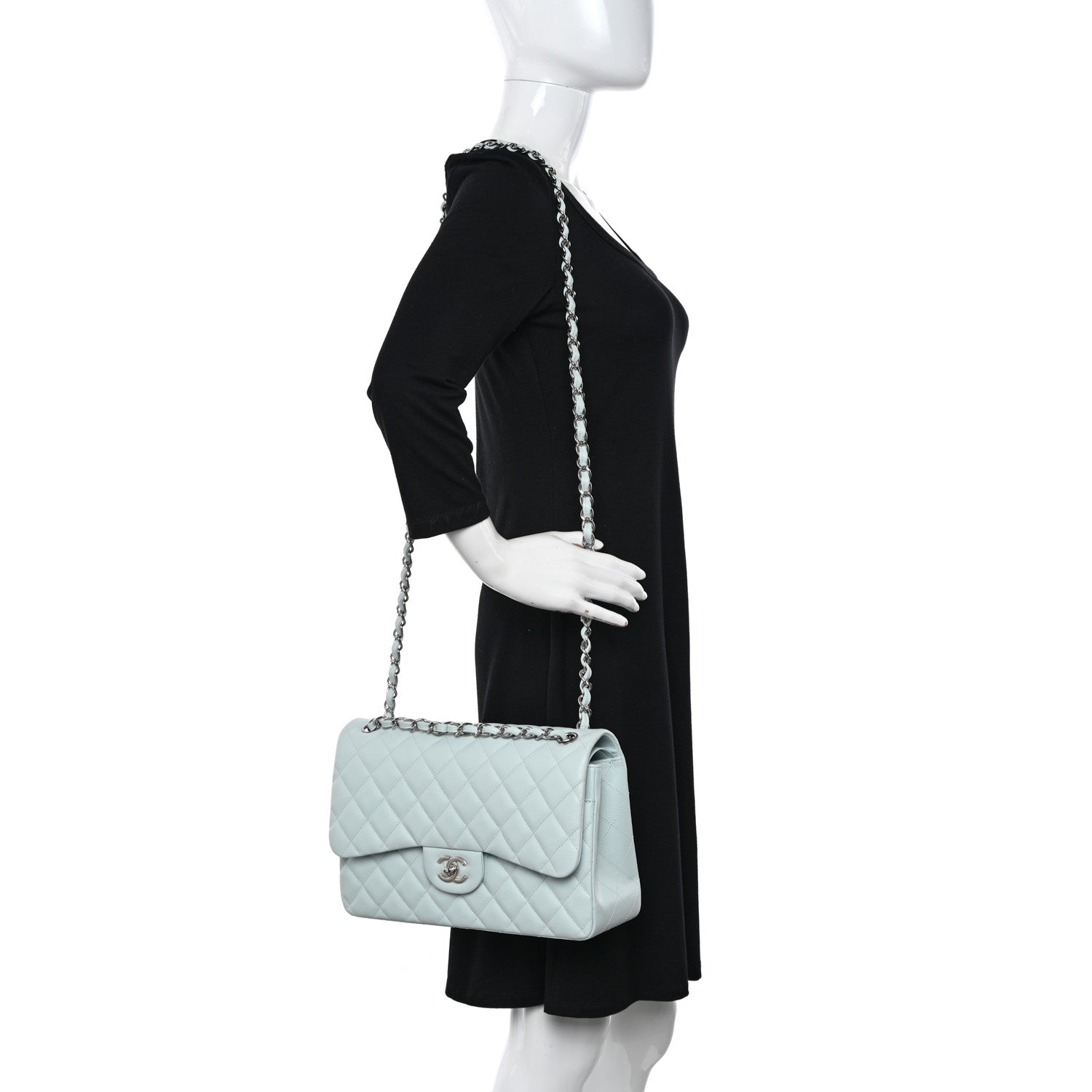 Chanel Caviar Quilted Jumbo Double Flap Light Blue 2 of 11