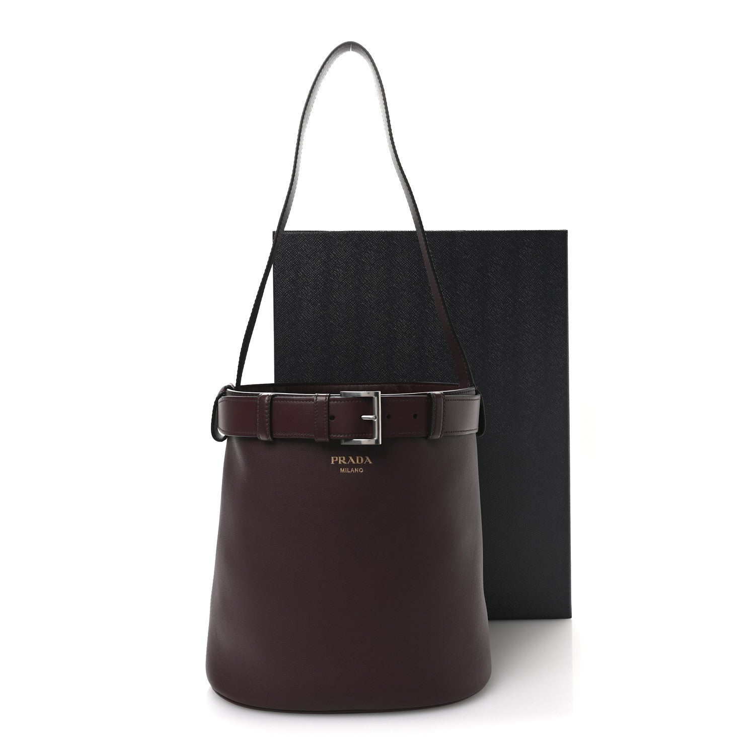 Prada Calfskin Buckle Bucket Bag With Belt Bordeaux 11 of 11