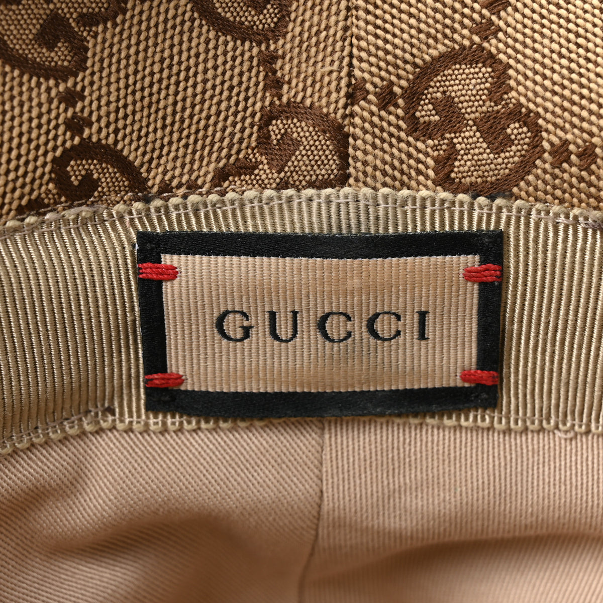 Gucci Monogram Textured Dollar Calfskin GG Jago Bucket Hat S Cacao Beige 9 of 10