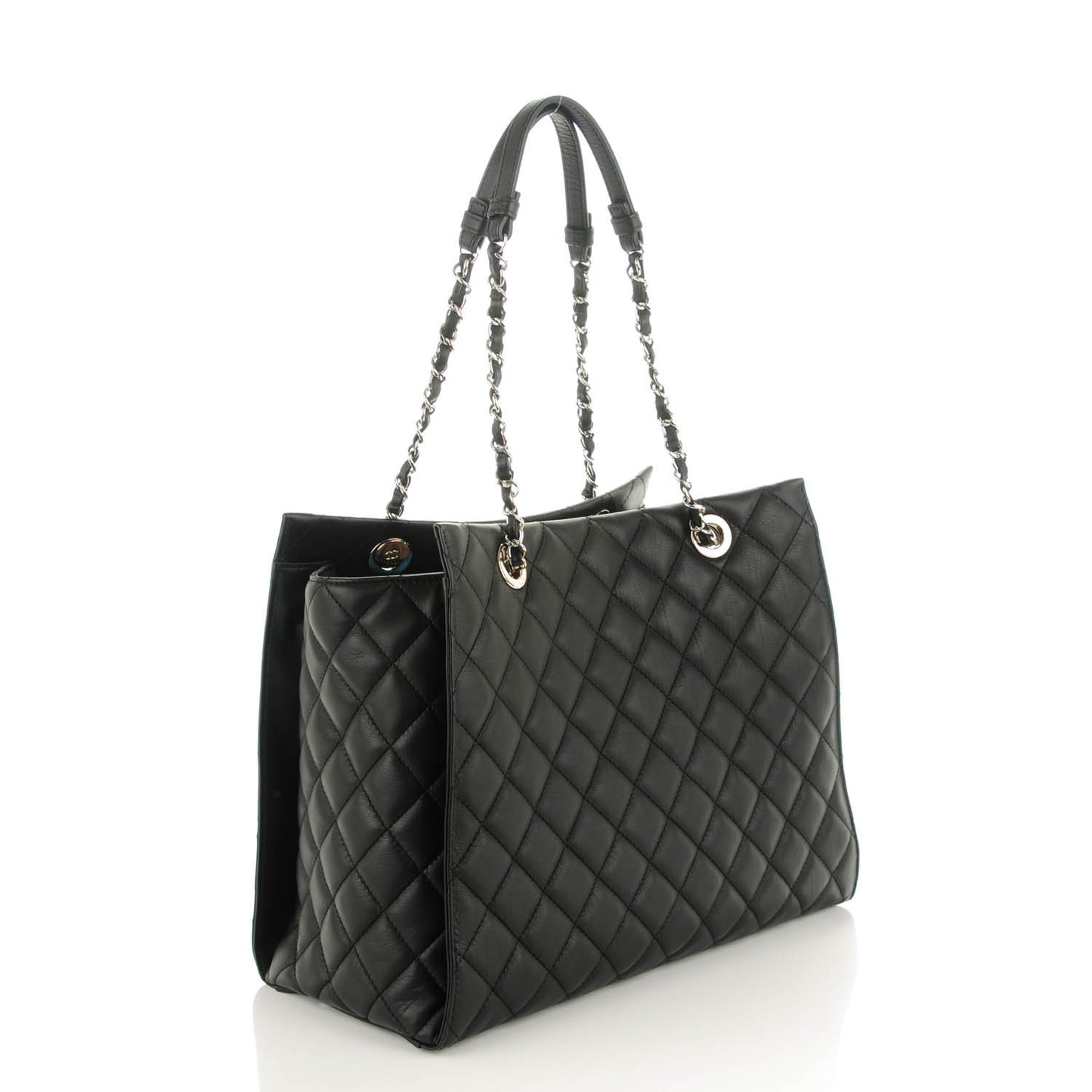Calfskin Quilted Chic and Soft Large Shopping Tote Black