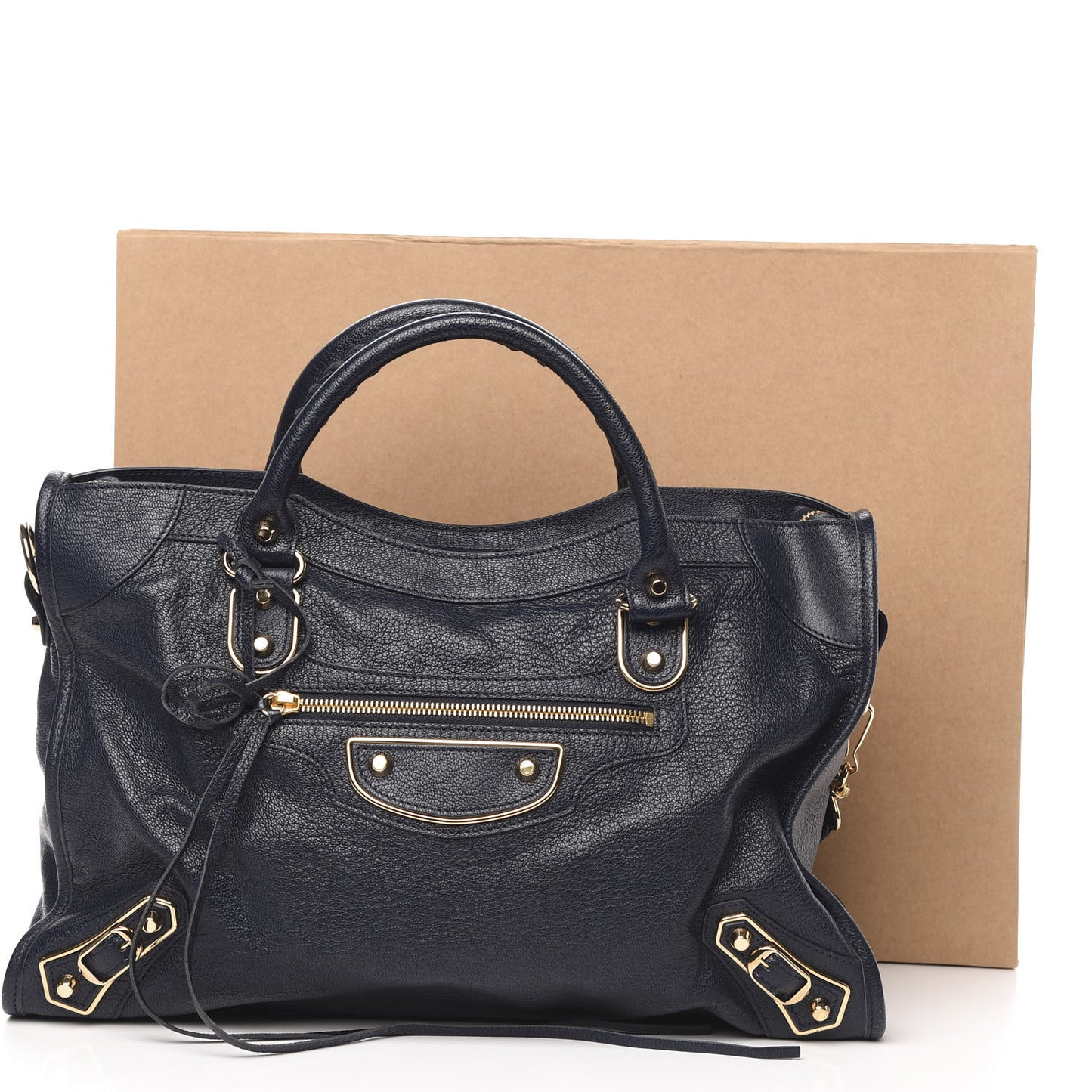 Chevre Gold Metallic Edge Hardware City Bleu Nuit Dark Sea