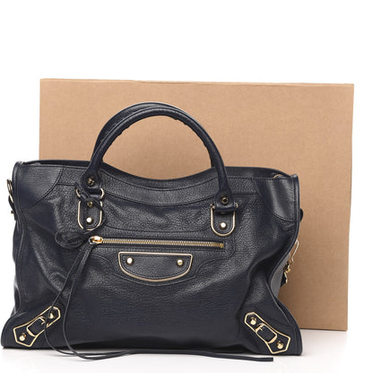 Balenciaga Chevre Gold Metallic Edge Hardware City Bleu Nuit Dark Sea 12 of 12
